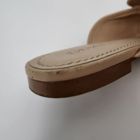 COACH Stassi Raffia Mules Womens 8 Neutral Gold Weave Slip On Tassle Flats - Picture 7 of 10